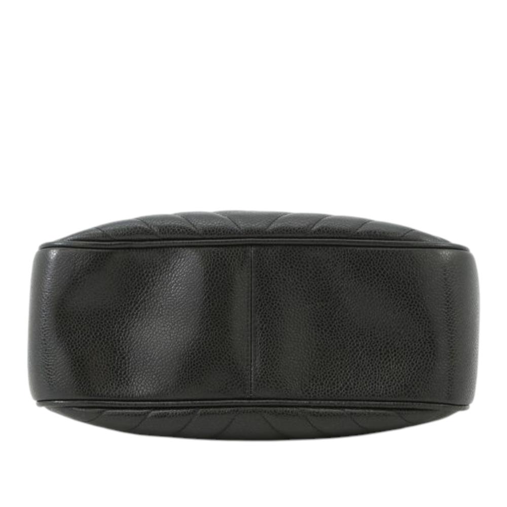 Chanel B Chanel Black Caviar Leather Leather CC Chevron Caviar Vanity Case with Chain Italy