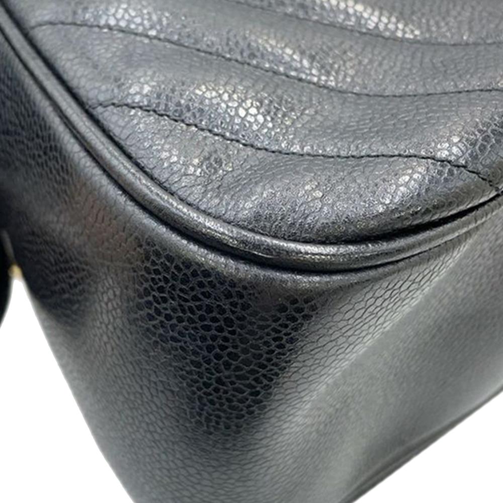 Chanel B Chanel Black Caviar Leather Leather CC Chevron Caviar Vanity Case with Chain Italy