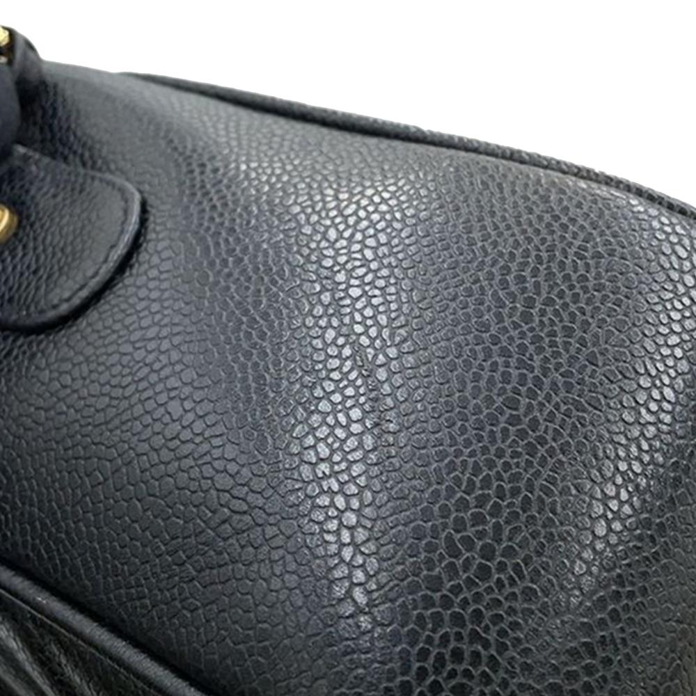 Chanel B Chanel Black Caviar Leather Leather CC Chevron Caviar Vanity Case with Chain Italy