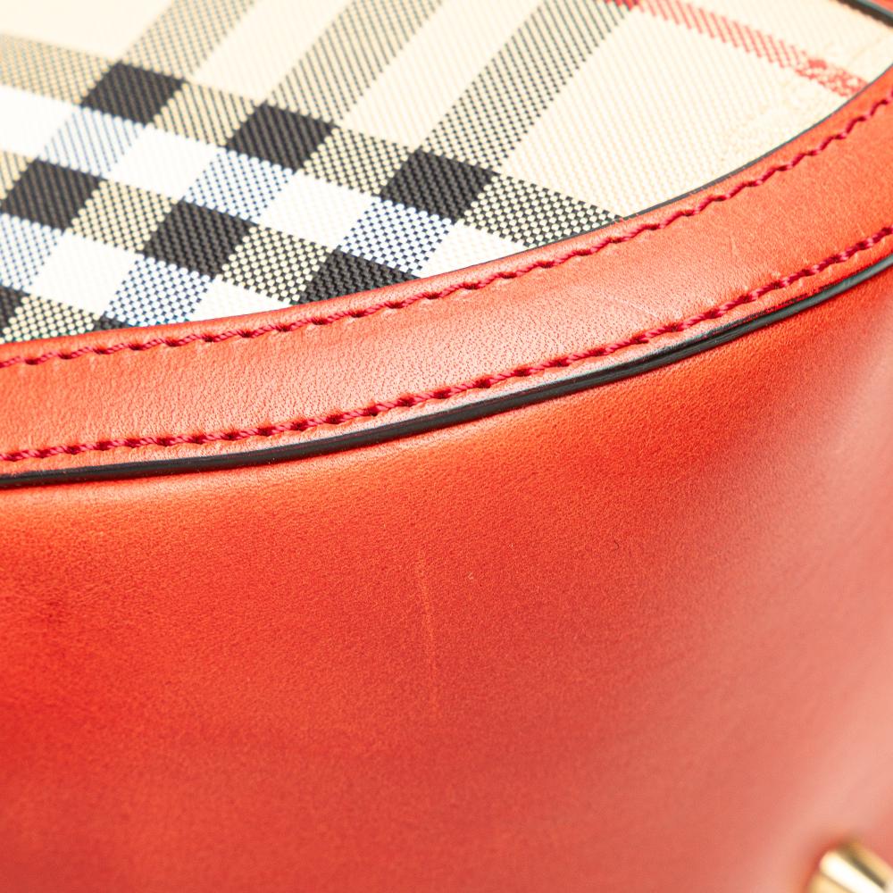 Burberry B Burberry Brown Beige Canvas Fabric Small Haymarket Check Orchard Bowling Bag Italy