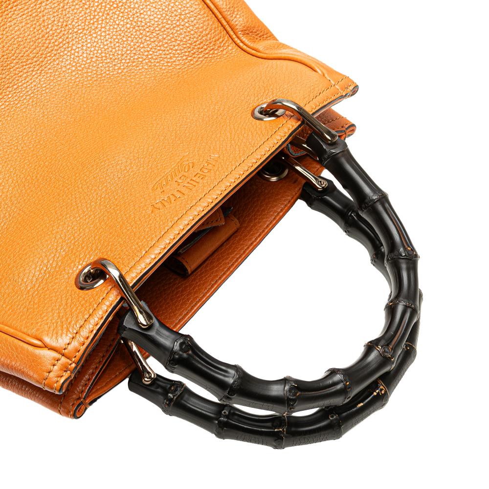 Gucci B Gucci Orange Calf Leather Small skin Bamboo Shopper Satchel Italy