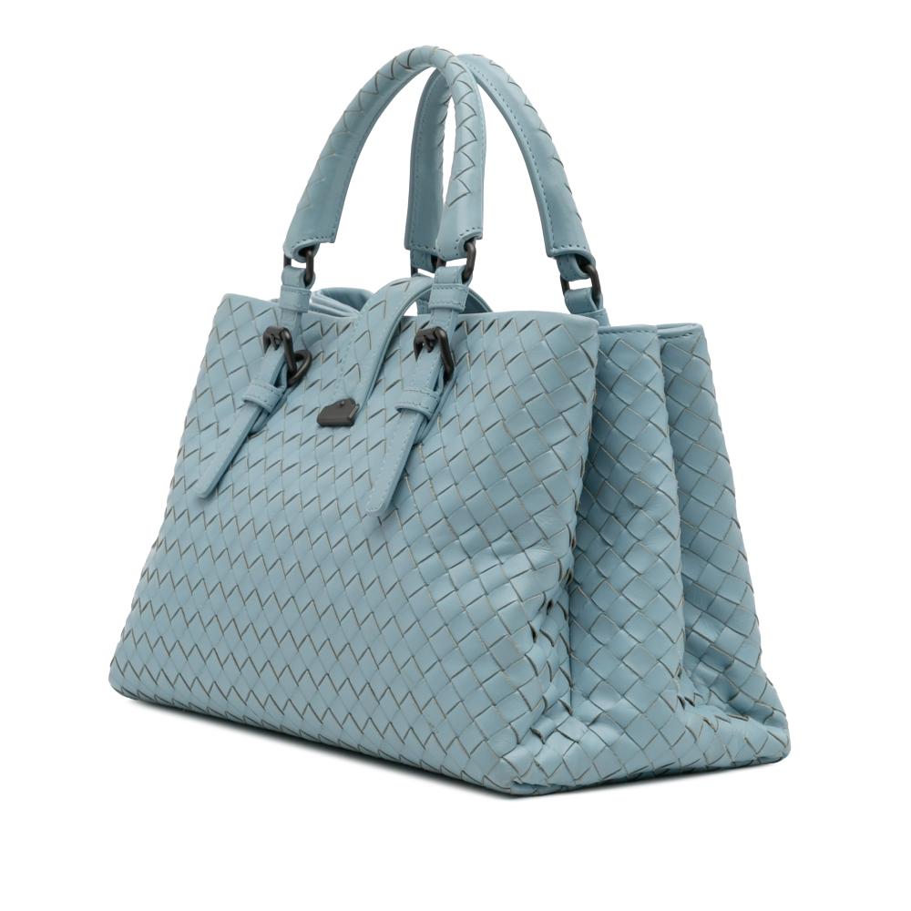 Bottega Veneta B Bottega Veneta Blue Light Blue Nappa Leather Leather Small Nappa Intrecciato Roma Satchel Italy