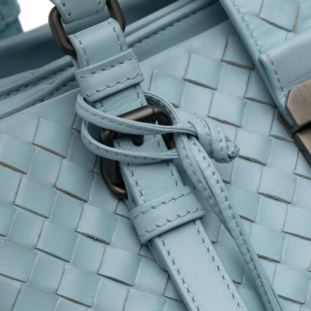 Bottega Veneta B Bottega Veneta Blue Light Blue Nappa Leather Leather Small Nappa Intrecciato Roma Satchel Italy