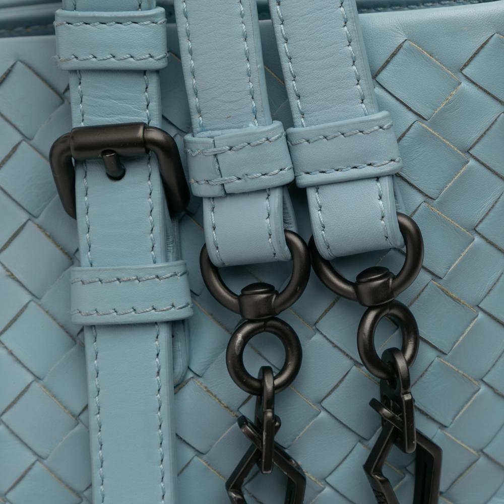 Bottega Veneta B Bottega Veneta Blue Light Blue Nappa Leather Leather Small Nappa Intrecciato Roma Satchel Italy
