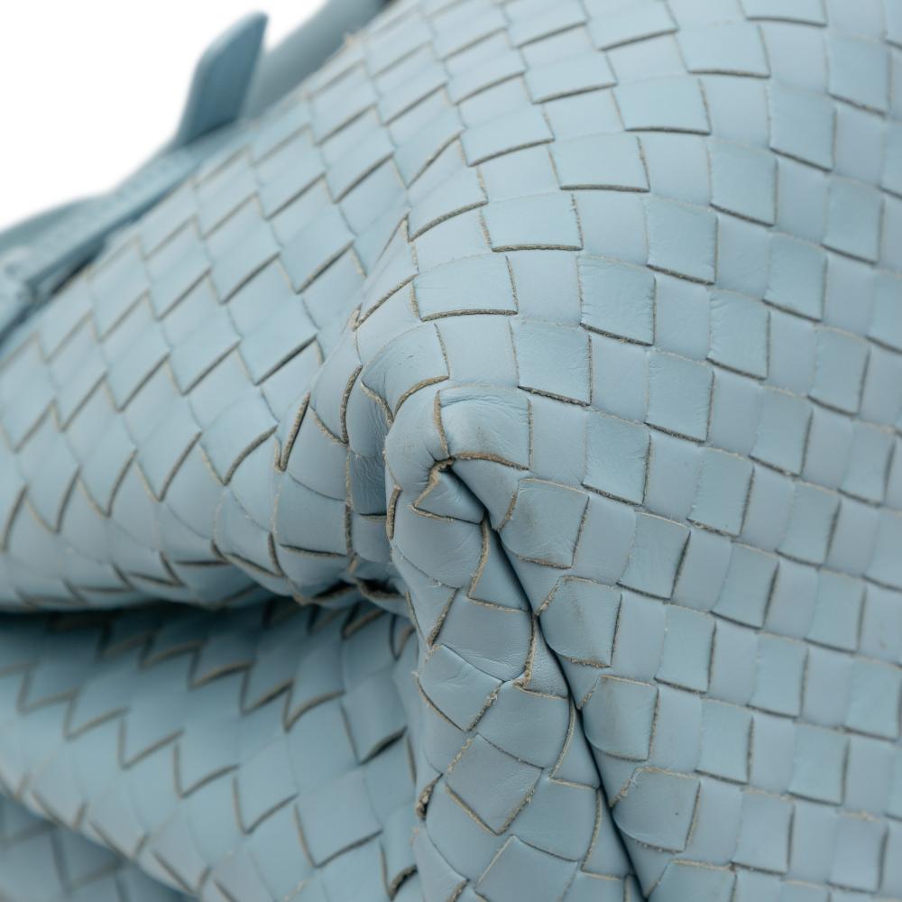 Bottega Veneta B Bottega Veneta Blue Light Blue Nappa Leather Leather Small Nappa Intrecciato Roma Satchel Italy