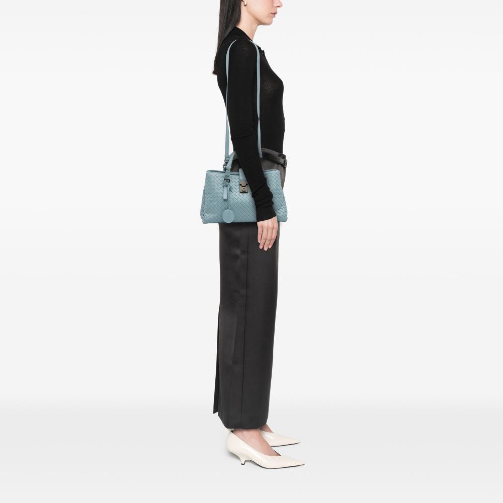 Bottega Veneta B Bottega Veneta Blue Light Blue Nappa Leather Leather Small Nappa Intrecciato Roma Satchel Italy