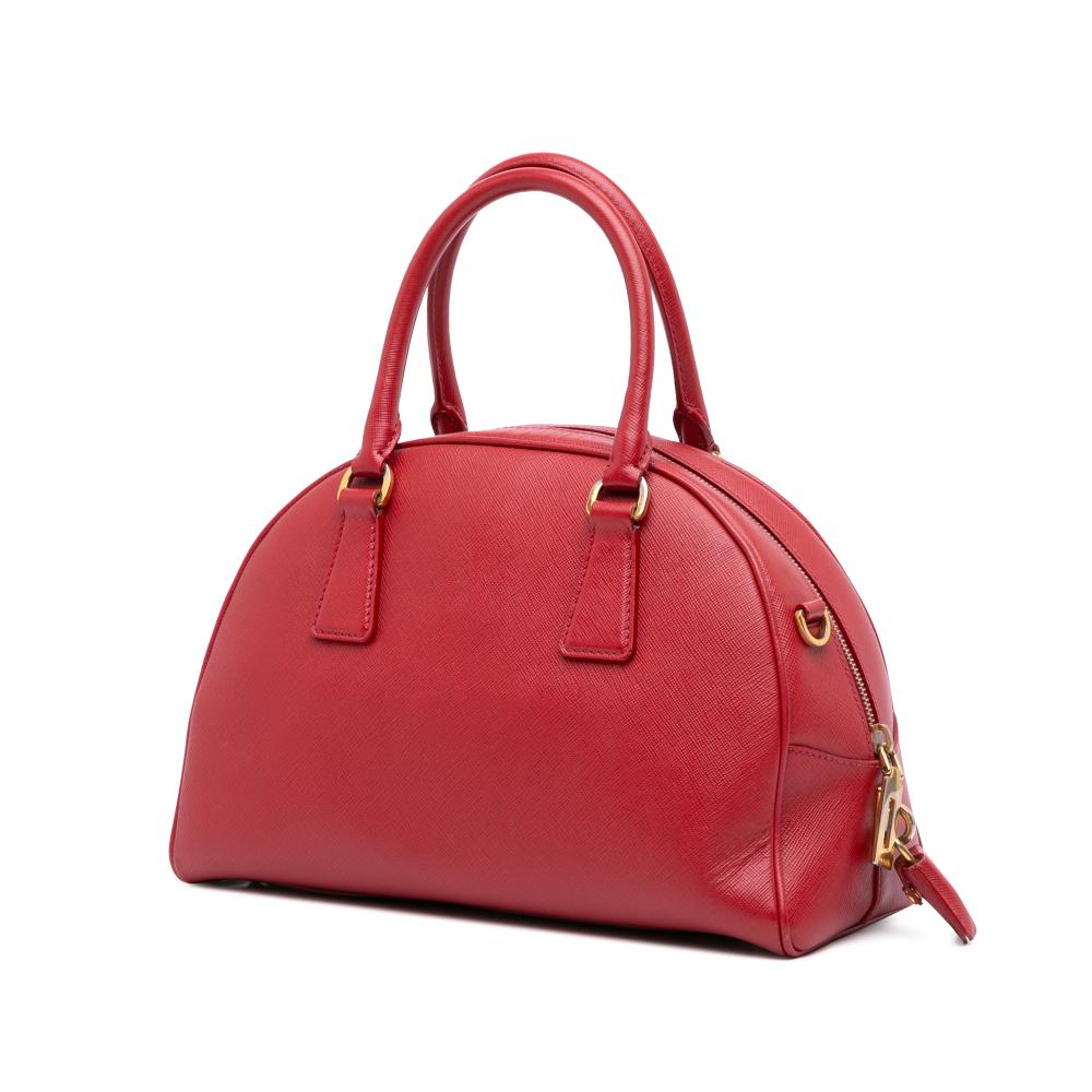 Prada B Prada Red Saffiano Leather Lux Bowling Bag Italy