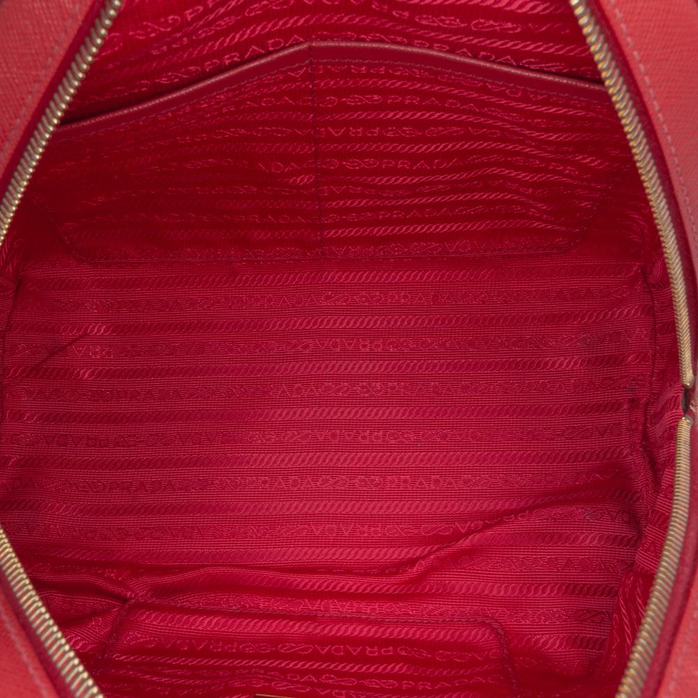 Prada B Prada Red Saffiano Leather Lux Bowling Bag Italy