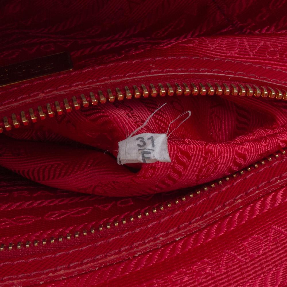 Prada B Prada Red Saffiano Leather Lux Bowling Bag Italy