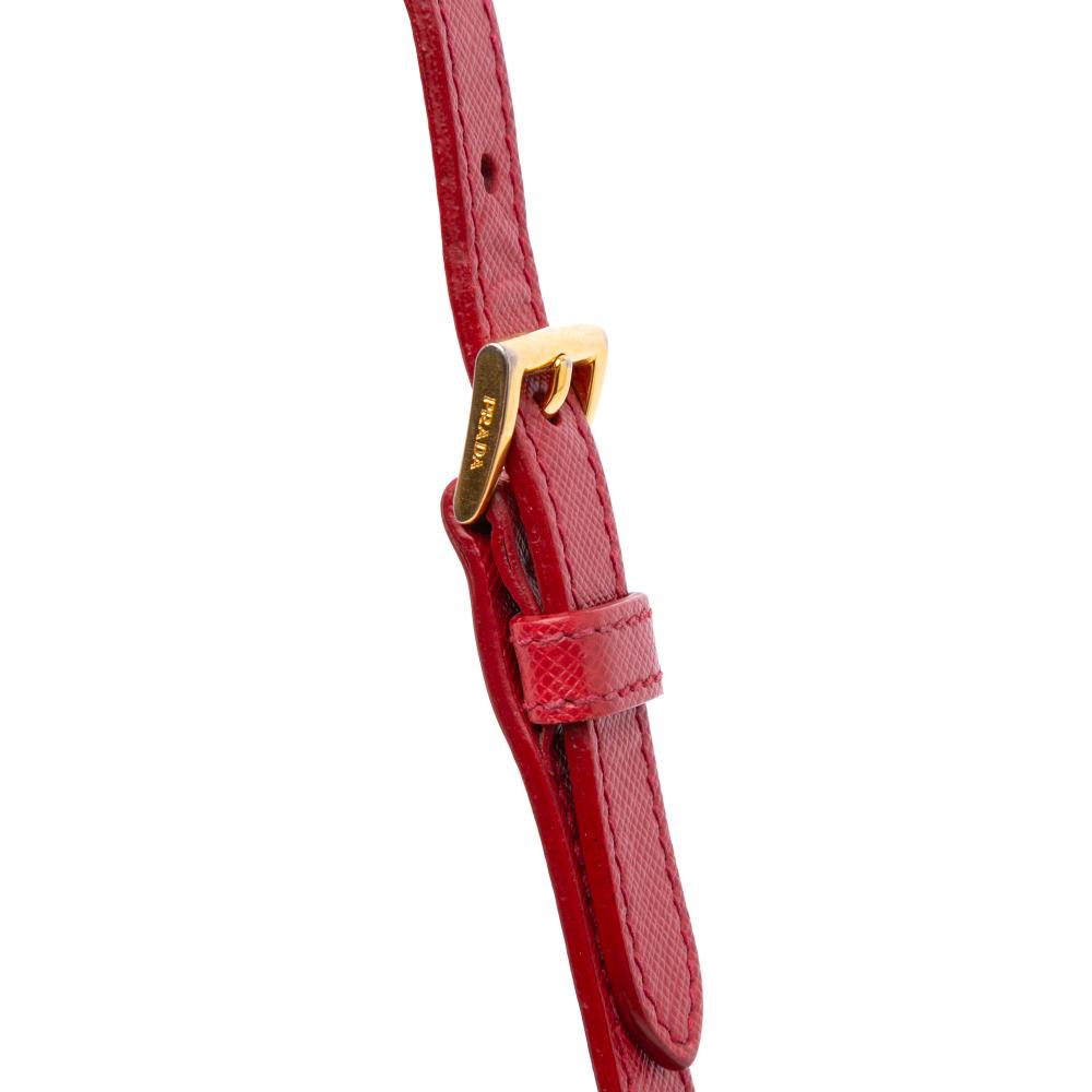 Prada B Prada Red Saffiano Leather Lux Bowling Bag Italy