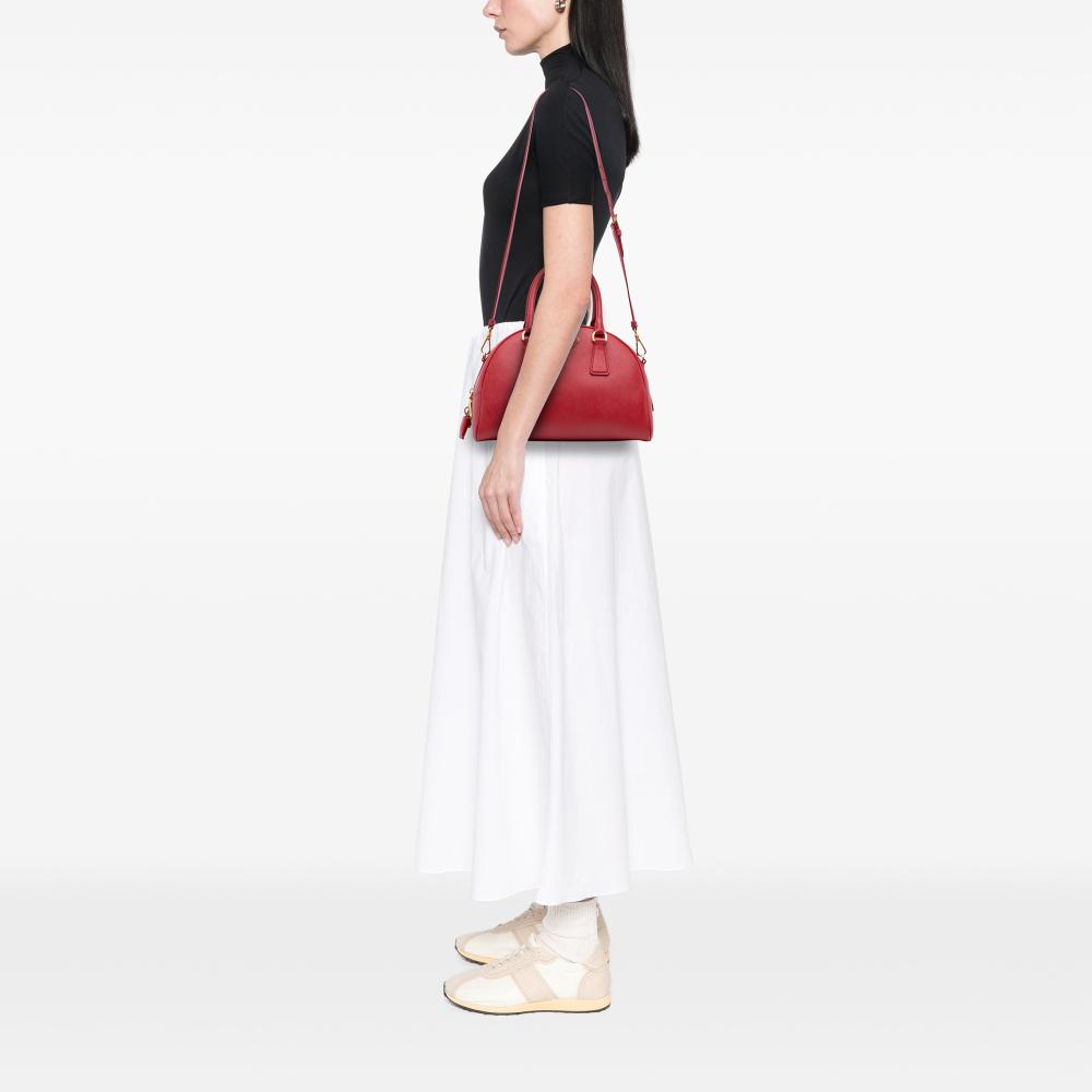 Prada B Prada Red Saffiano Leather Lux Bowling Bag Italy