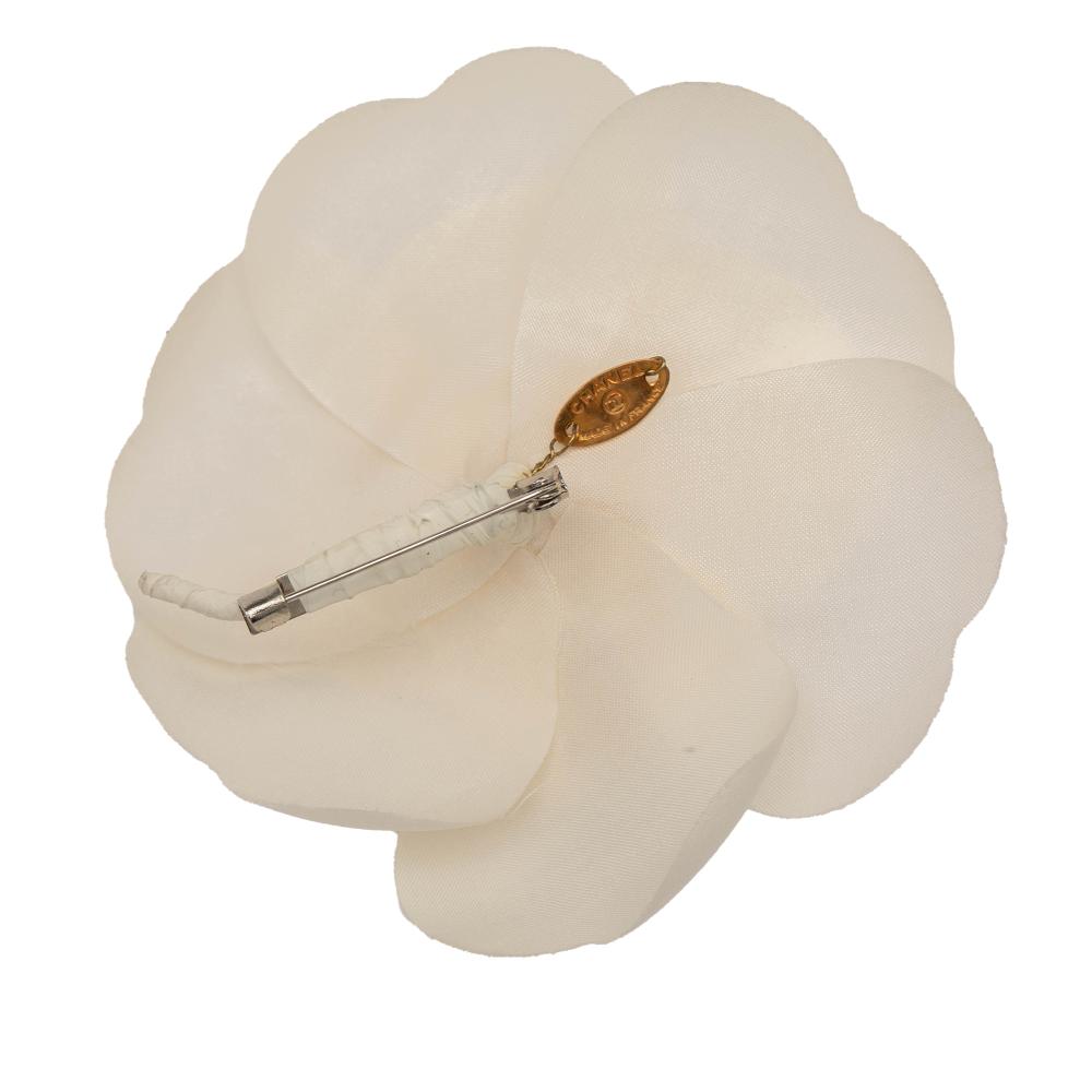 Chanel AB Chanel White Canvas Fabric Camellia Brooch France