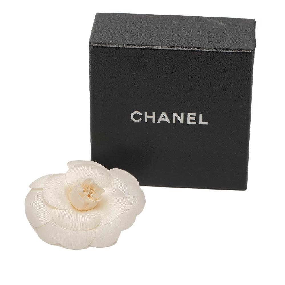 Chanel AB Chanel White Canvas Fabric Camellia Brooch France