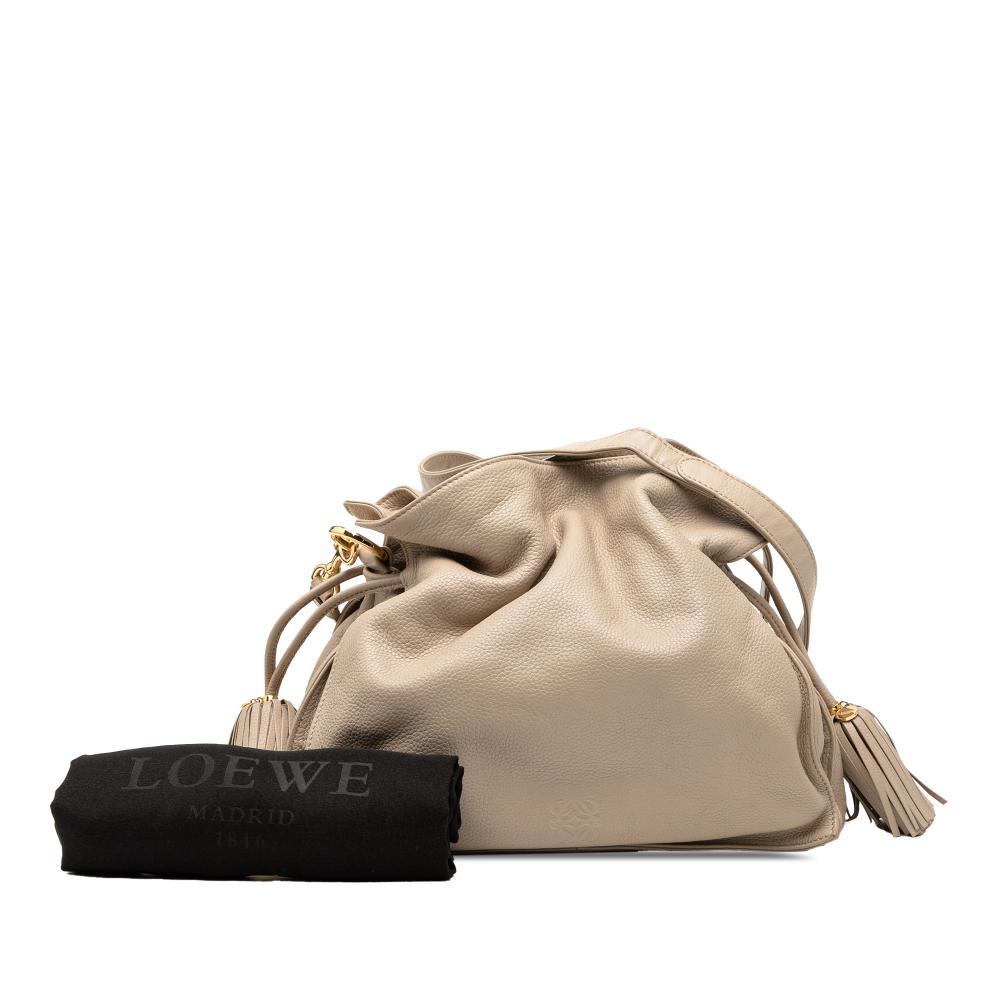 Loewe B LOEWE Brown Light Beige Calf Leather Nappa Flamenco Tassel 30 Spain