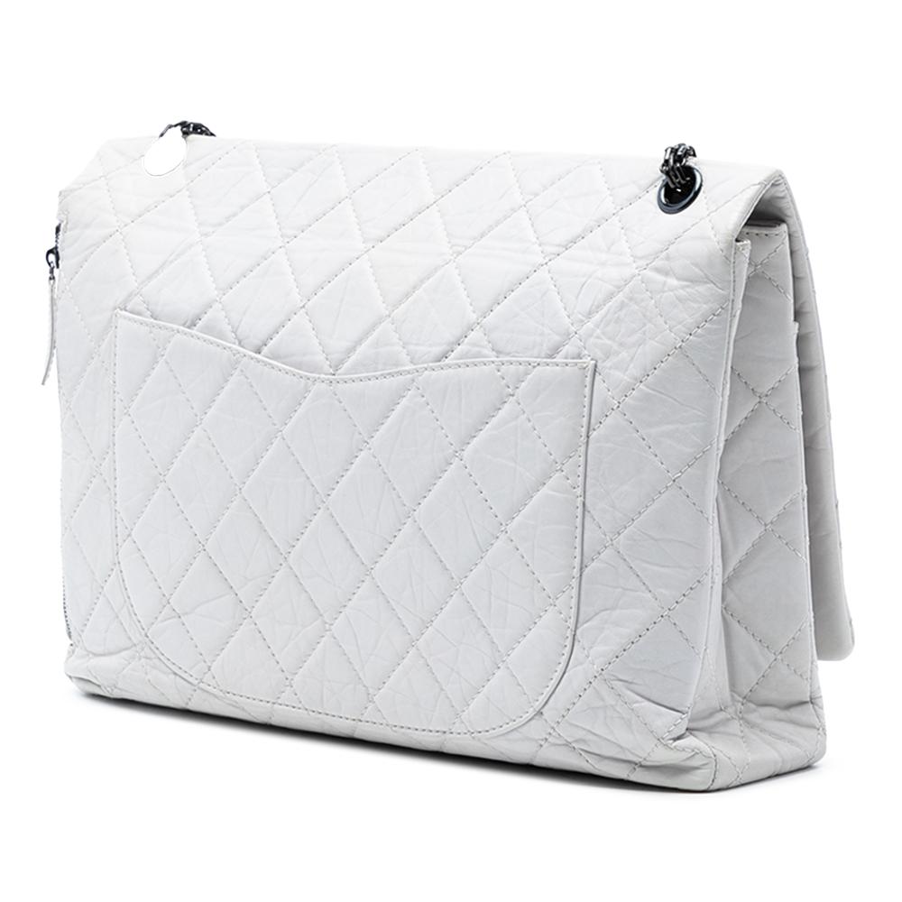 Chanel B Chanel White Calf Leather Maxi Quilted Aged skin Reissue 2.55 Single Flap France