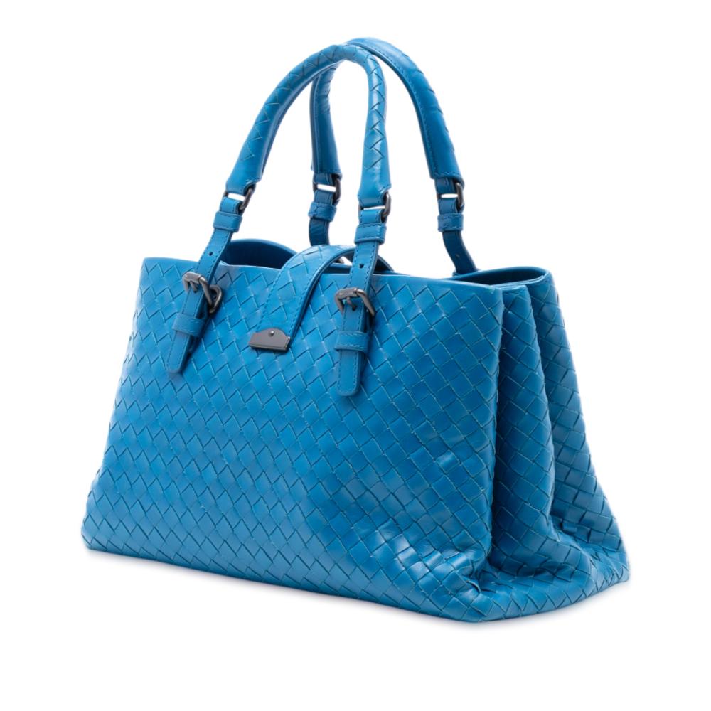 Bottega Veneta AB Bottega Veneta Blue Nappa Leather Leather Small Nappa Intrecciato Roma Satchel Italy