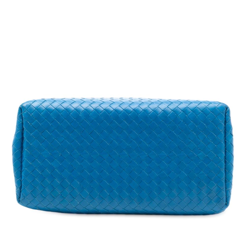 Bottega Veneta AB Bottega Veneta Blue Nappa Leather Leather Small Nappa Intrecciato Roma Satchel Italy