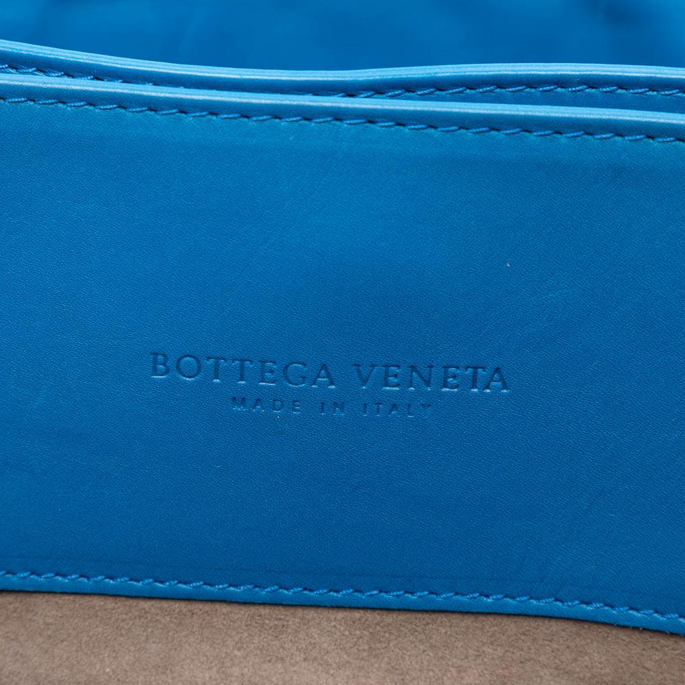 Bottega Veneta AB Bottega Veneta Blue Nappa Leather Leather Small Nappa Intrecciato Roma Satchel Italy