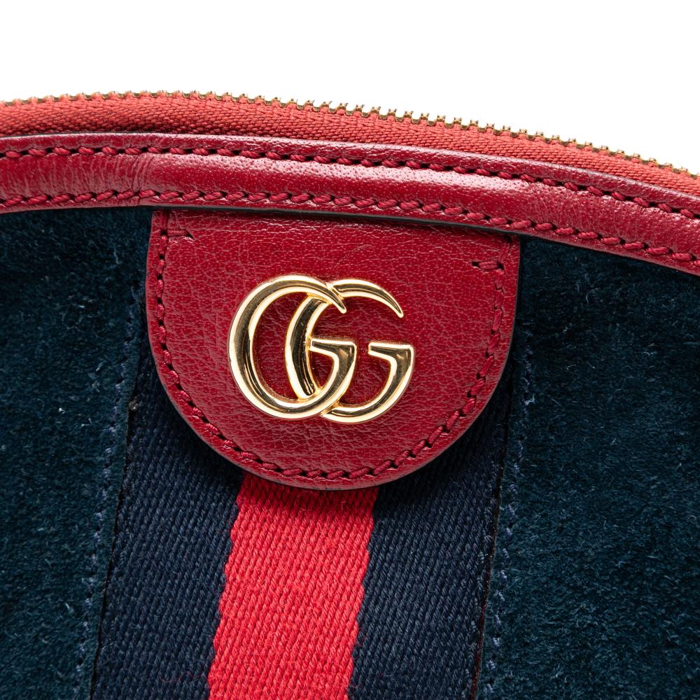 Gucci B Gucci Blue Navy with Red Suede Leather Small Ophidia Dome Crossbody Italy