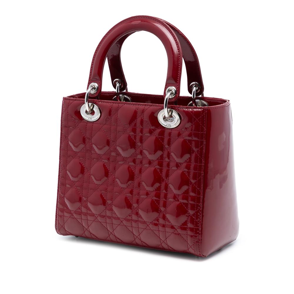 Christian Dior B Dior Red Dark Red Patent Leather Leather Medium Patent Cannage Lady Dior Italy