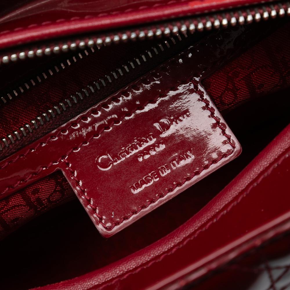 Christian Dior B Dior Red Dark Red Patent Leather Leather Medium Patent Cannage Lady Dior Italy