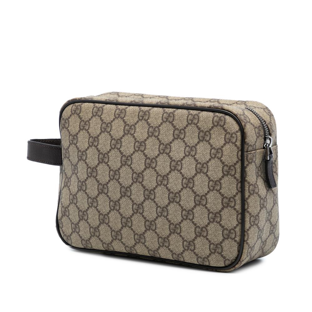Gucci AB Gucci Brown Coated Canvas Fabric GG Supreme Clutch Italy