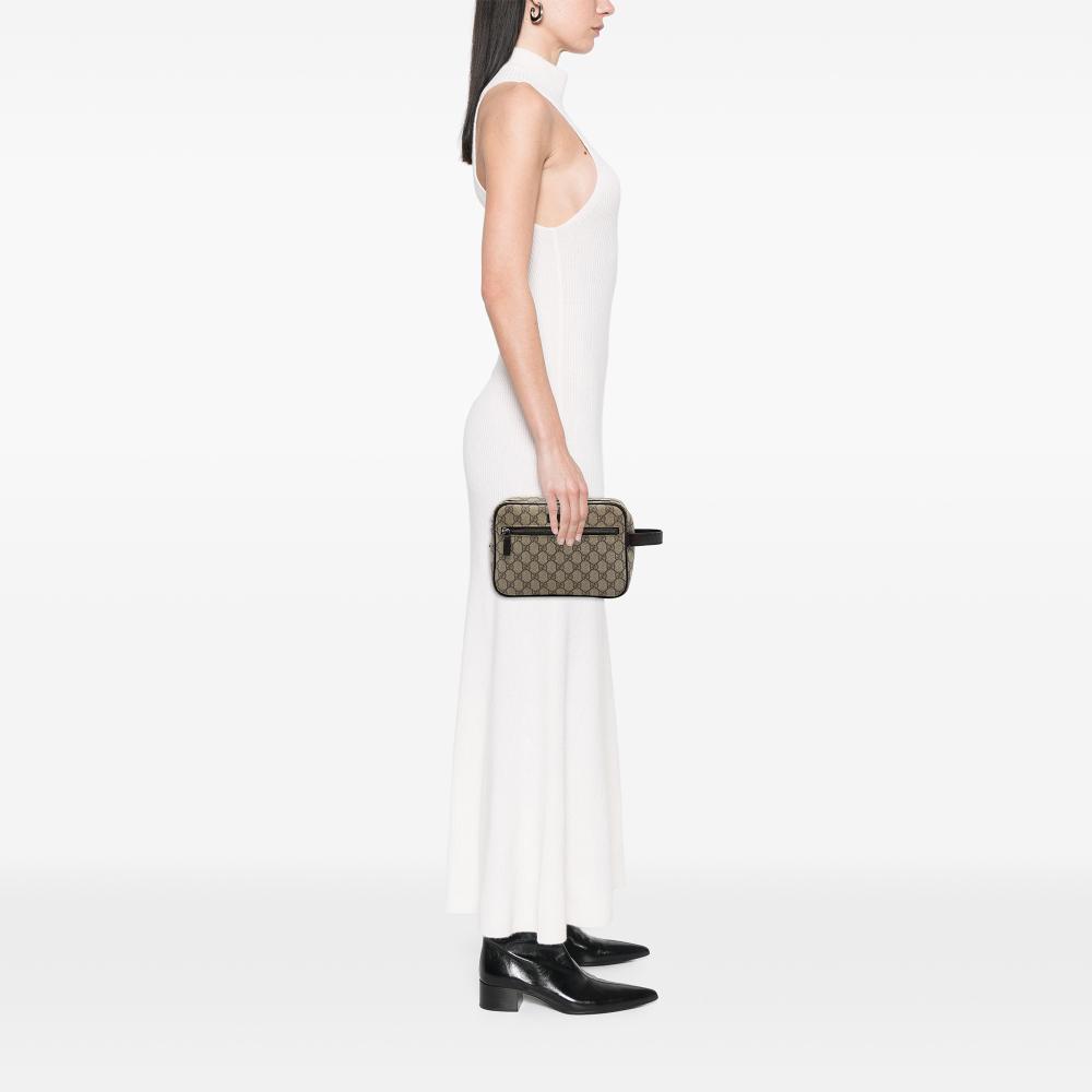 Gucci AB Gucci Brown Coated Canvas Fabric GG Supreme Clutch Italy