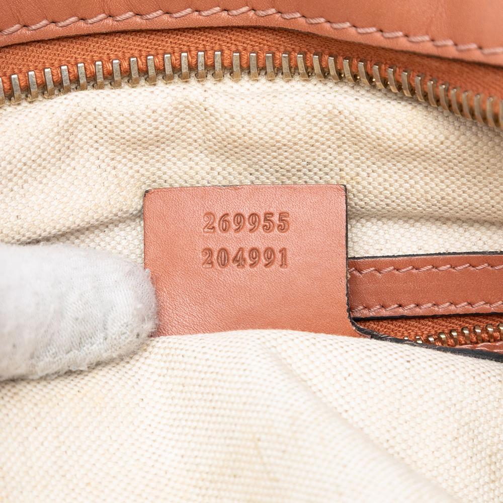 Gucci B Gucci Brown Beige Canvas Fabric GG Heart Bit Satchel Italy