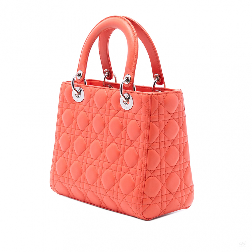 Christian Dior Lady Dior Medium Cannage Lambskin Leather 2-Ways Tote Bag Orange