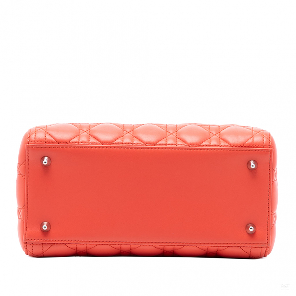 Christian Dior Lady Dior Medium Cannage Lambskin Leather 2-Ways Tote Bag Orange