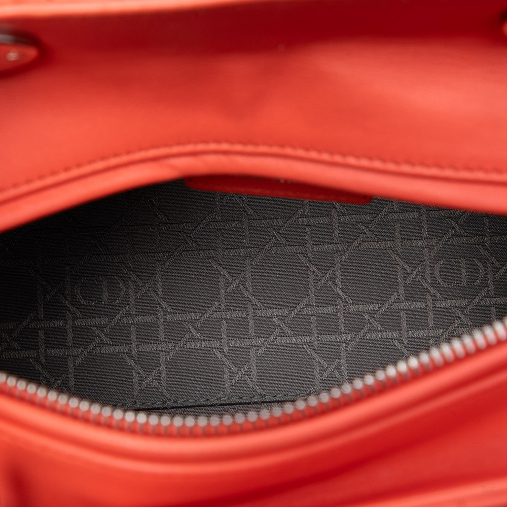 Christian Dior Lady Dior Medium Cannage Lambskin Leather 2-Ways Tote Bag Orange