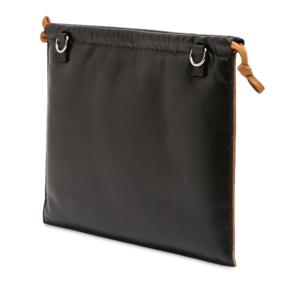 Hermès AB Hermès Black with Brown Lambskin Leather Leather Milo Lambskin Pilo Pouch France