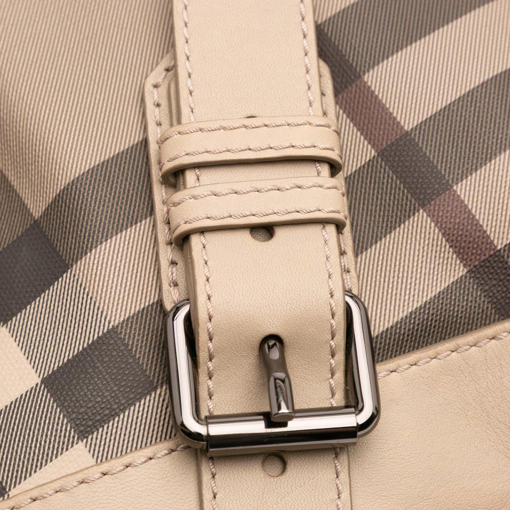 Burberry B Burberry Brown Light Brown Coated Canvas Fabric Smoke Check and Leather Satchel China