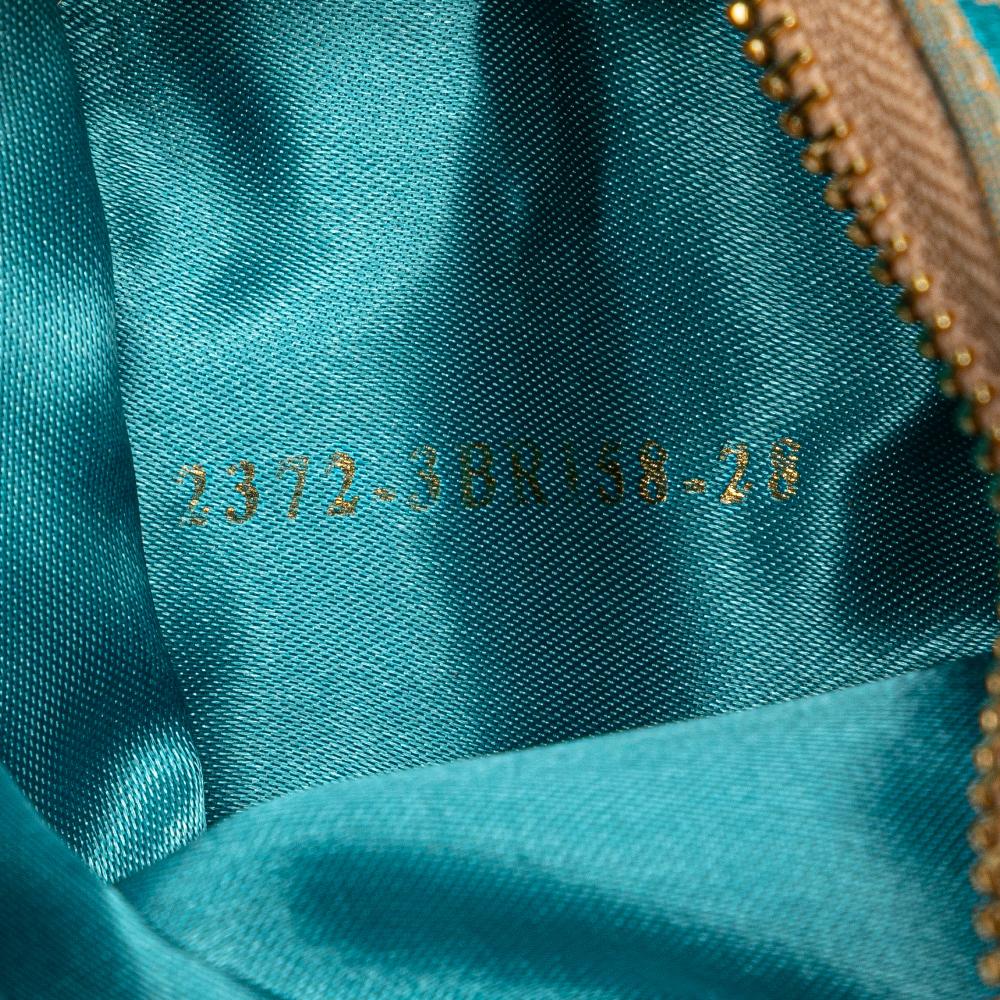 Fendi AB Fendi Brown Beige with Blue Turquoise Canvas Fabric Zucchino Barrel Pochette Italy