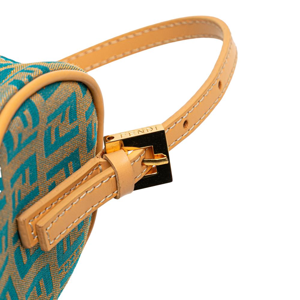 Fendi AB Fendi Brown Beige with Blue Turquoise Canvas Fabric Zucchino Barrel Pochette Italy