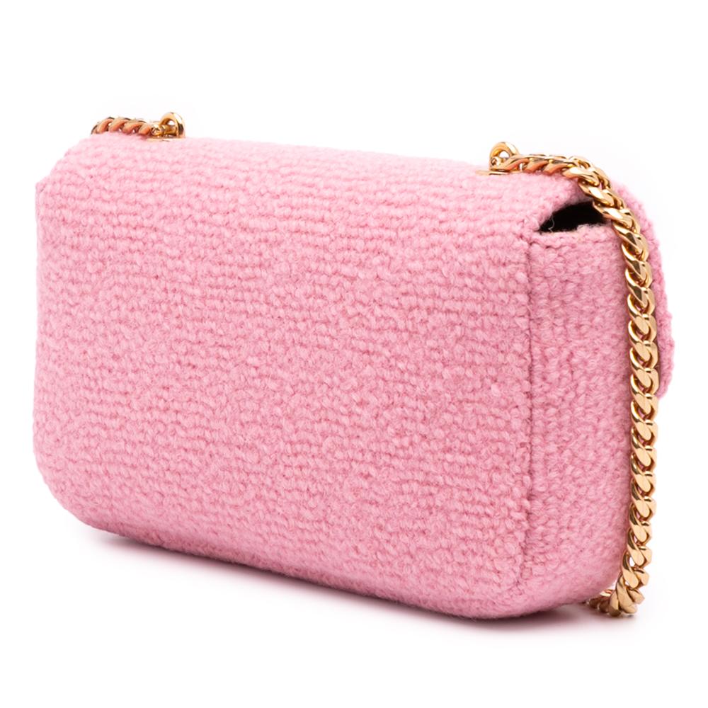 Celine AB Celine Pink Tweed Fabric Claude Chain Shoulder Bag Italy