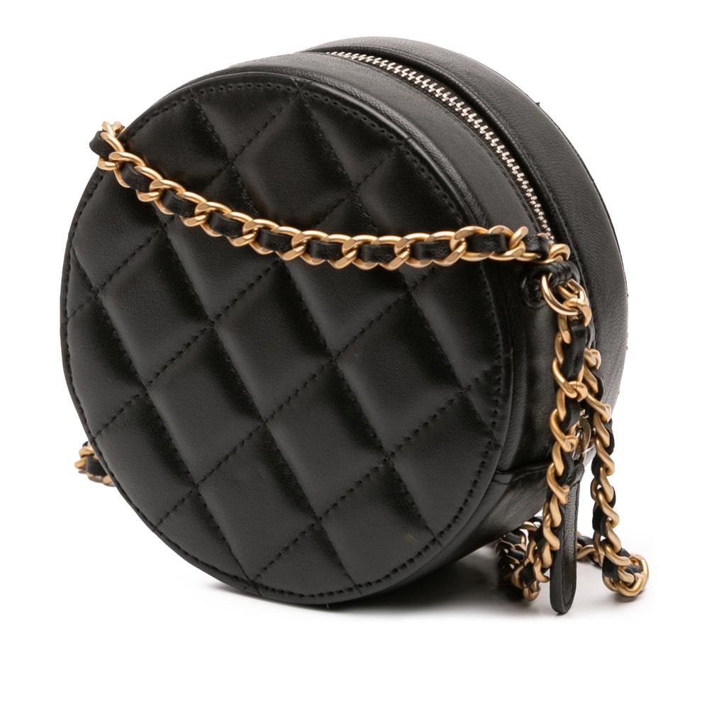 Chanel Black Quilted Lambskin Egyptian Amulet Charms Round Clutch with Chain Italy