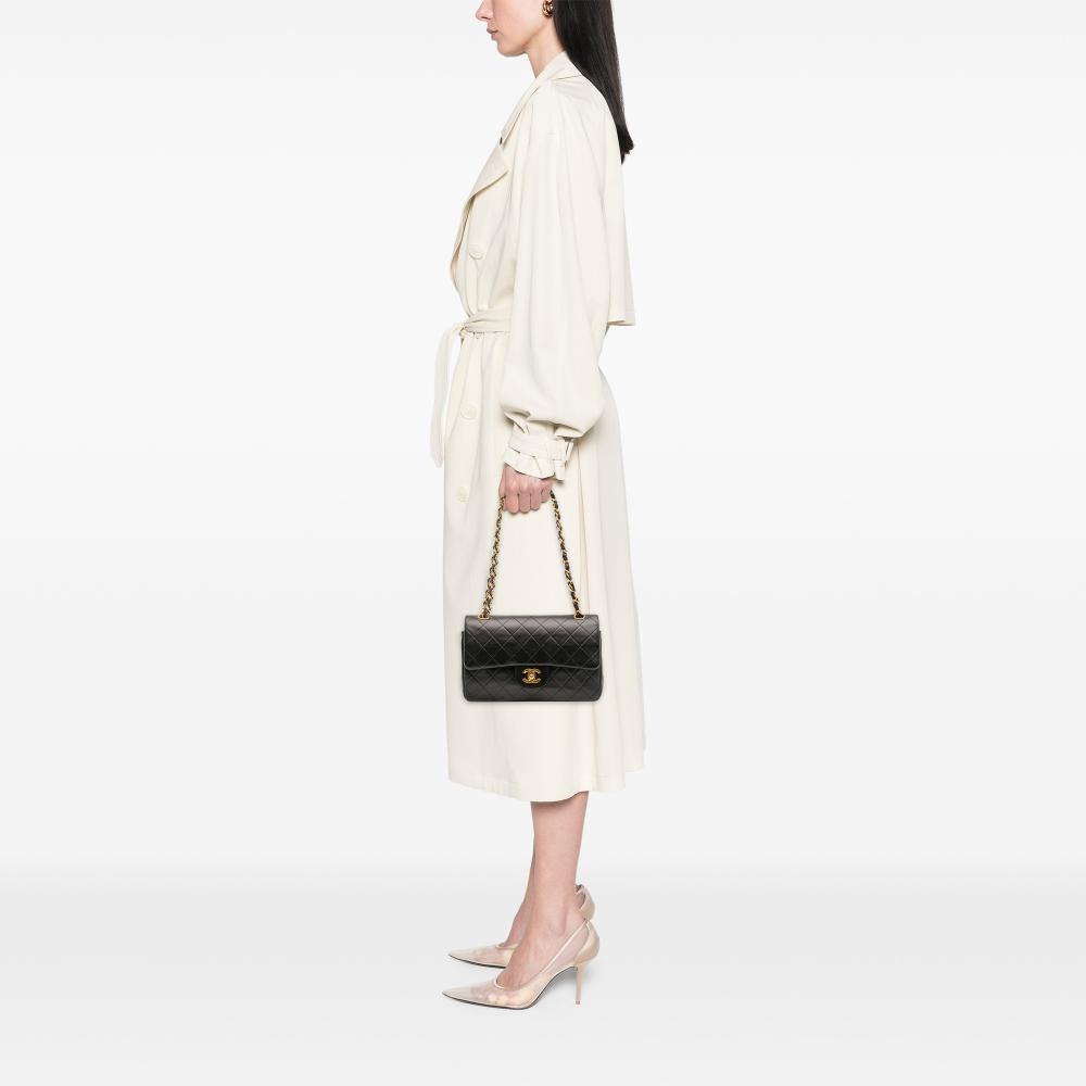 Chanel B Chanel Black Lambskin Leather Leather Small Classic Lambskin Double Flap France