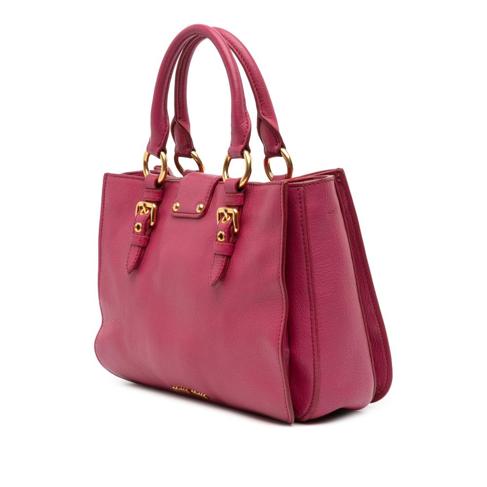 Miu Miu B Miu Miu Pink Dark Pink Goatskin Leather Madras Satchel Turkey
