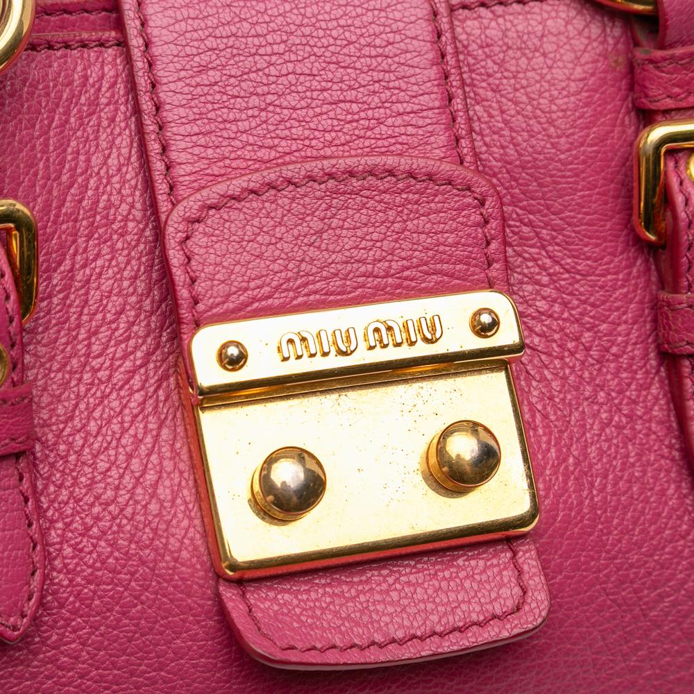 Miu Miu B Miu Miu Pink Dark Pink Goatskin Leather Madras Satchel Turkey