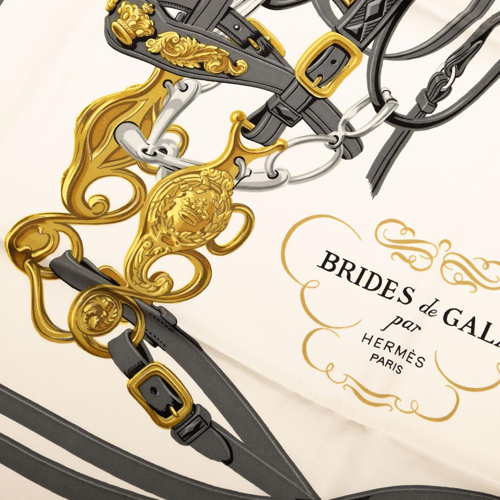 Hermès AB Hermès White Silk Fabric Brides de Gala Scarf France