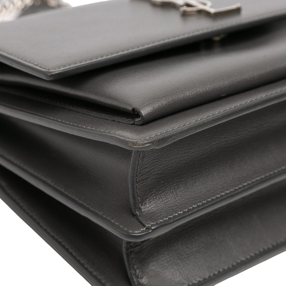 Saint Laurent AB Saint Laurent Gray Dark Gray Calf Leather Medium Monogram Sunset Crossbody Italy