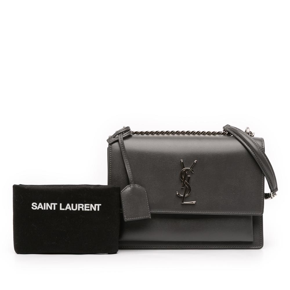 Saint Laurent AB Saint Laurent Gray Dark Gray Calf Leather Medium Monogram Sunset Crossbody Italy