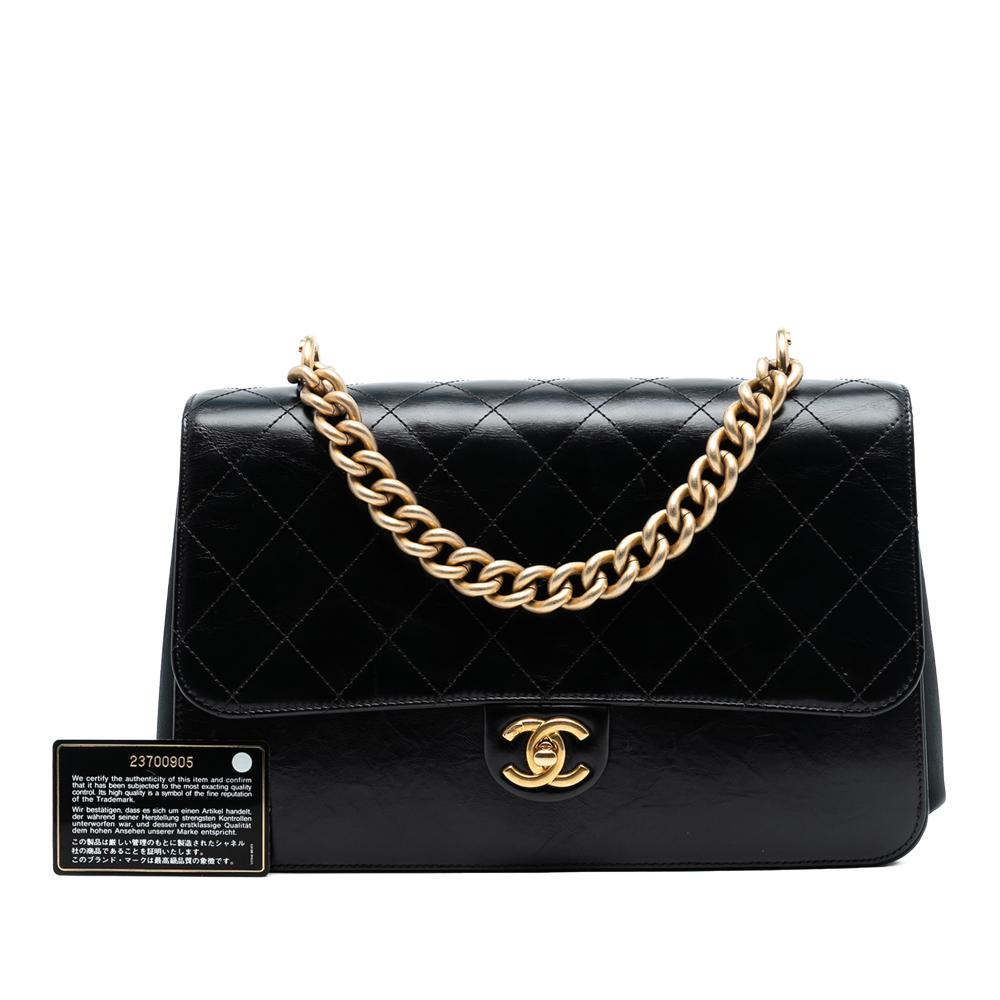 Chanel B Chanel Black Lambskin Leather Leather Paris Cosmopolite Aged Calfskin Straight Lined Flap Italy