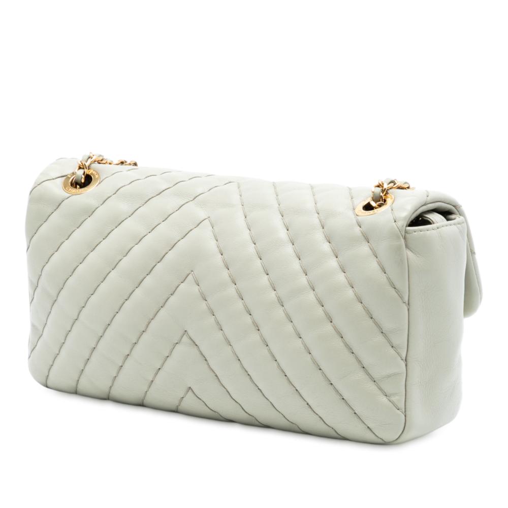 Chanel B Chanel Green Mint Lambskin Leather Leather Medium Double Stitch Chevron Lambskin Single Flap Italy