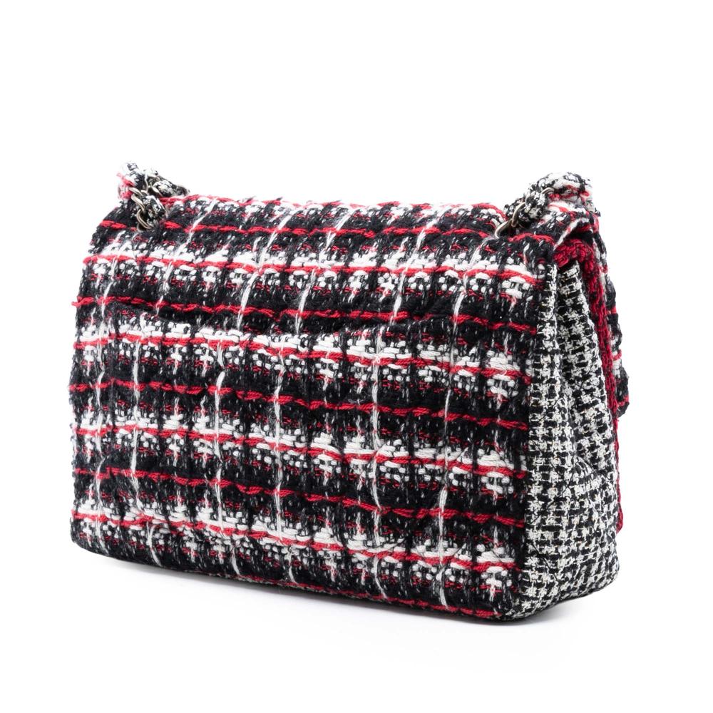 Chanel AB Chanel Red with Black Tweed Fabric Medium CC Multi Print Double Flap France