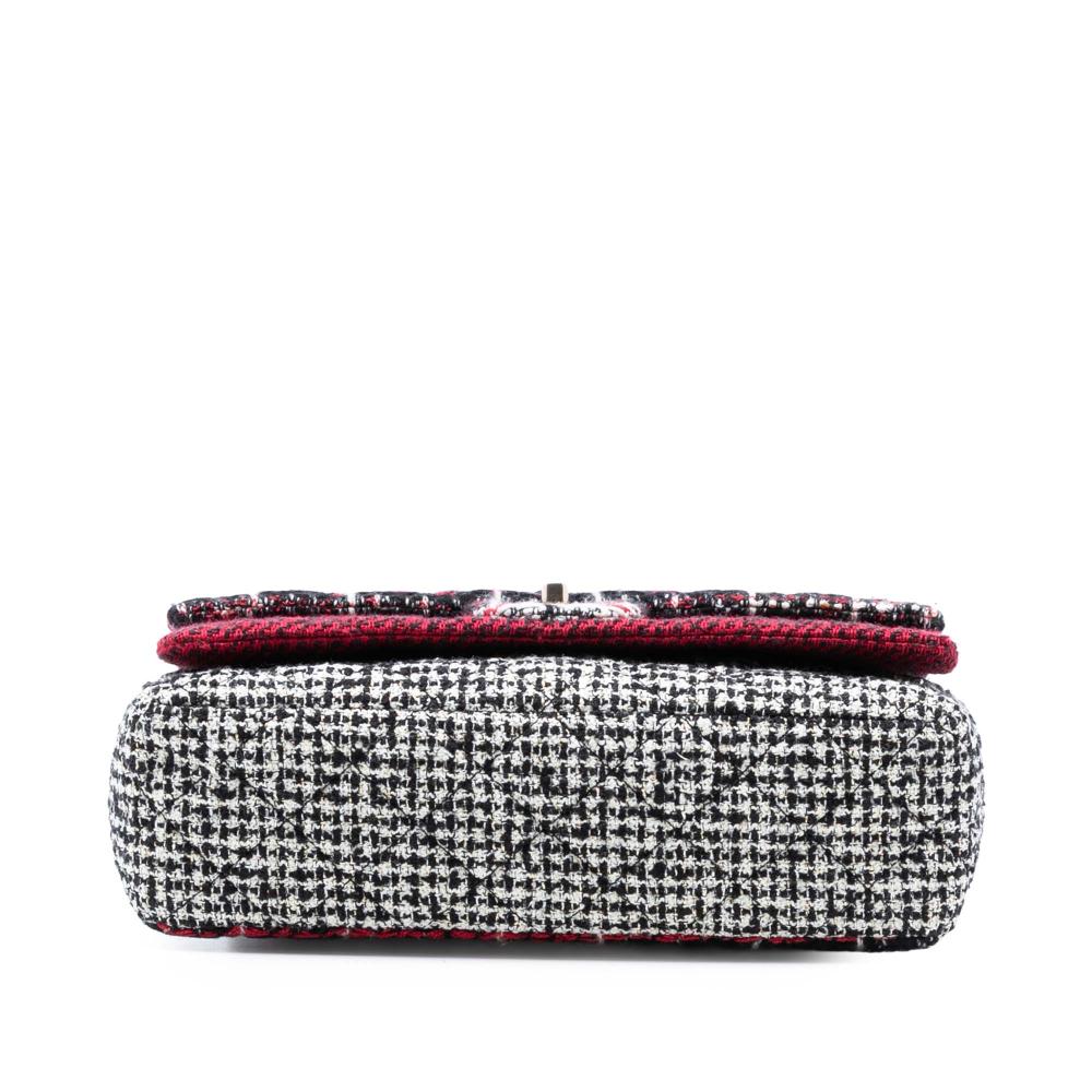 Chanel AB Chanel Red with Black Tweed Fabric Medium CC Multi Print Double Flap France