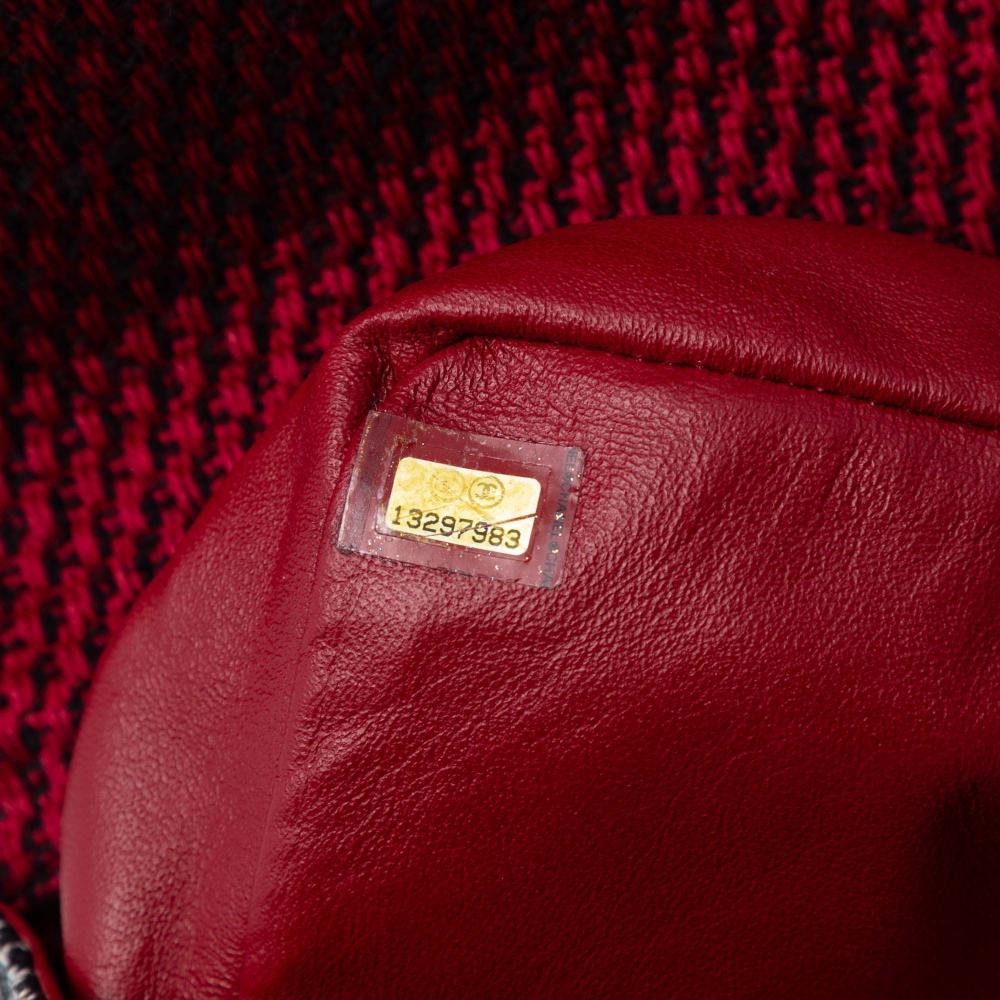 Chanel AB Chanel Red with Black Tweed Fabric Medium CC Multi Print Double Flap France