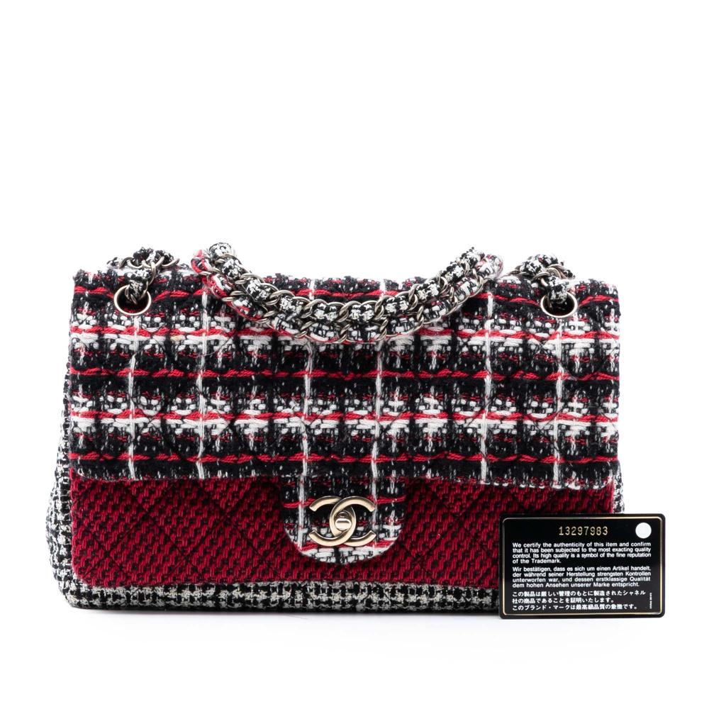Chanel AB Chanel Red with Black Tweed Fabric Medium CC Multi Print Double Flap France