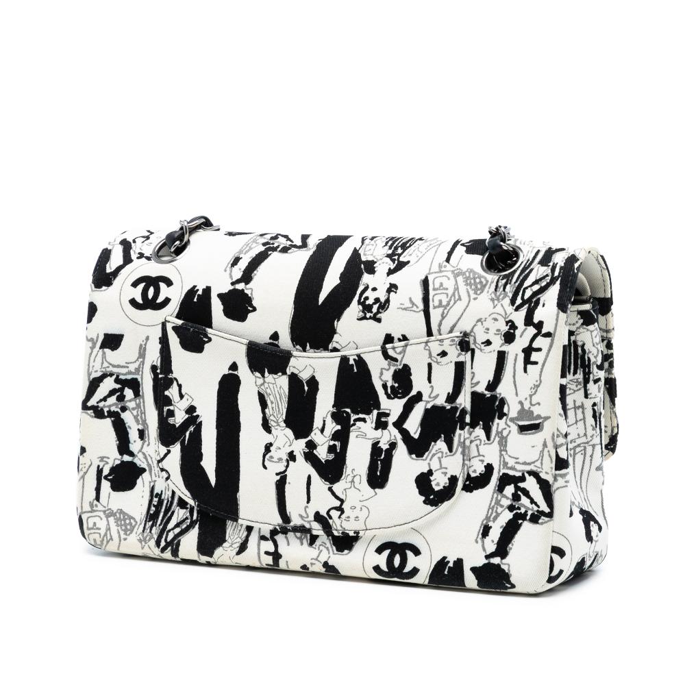 Chanel B Chanel White with Black Canvas Fabric Medium Classic Coco Mademoiselle Double Flap France